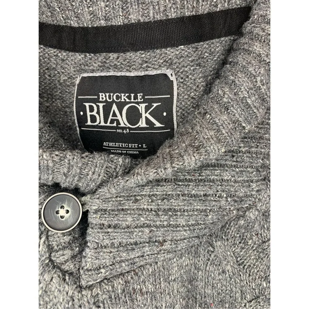 Buckle Black Label Mens LG Athletic Fit Gray Knit Shawl Collar Sweater